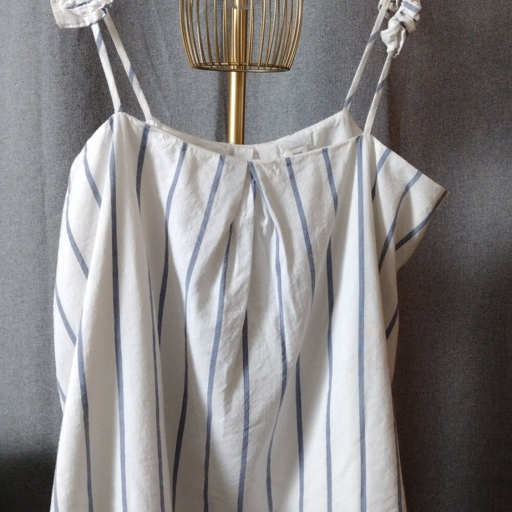 River Island White Blue Striped Camisole Top Size 12 Ruffle Strap Cotton Viscose - Picture 5 of 6